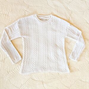 Orvis Women's Small White Chenille Cable Knit Textured Crewneck Sweater